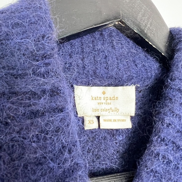 Kate Spade Sweater Short Sleeve Wild Ones Blue Black Alpaca Wool - Picture 2 of 4
